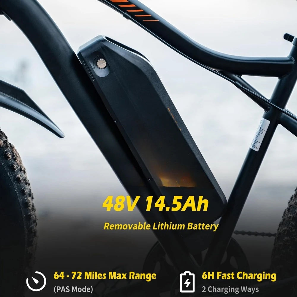 26 Inch Fat Tire E Bike 1500W Motor 48V 14.5Ah Electric Bike