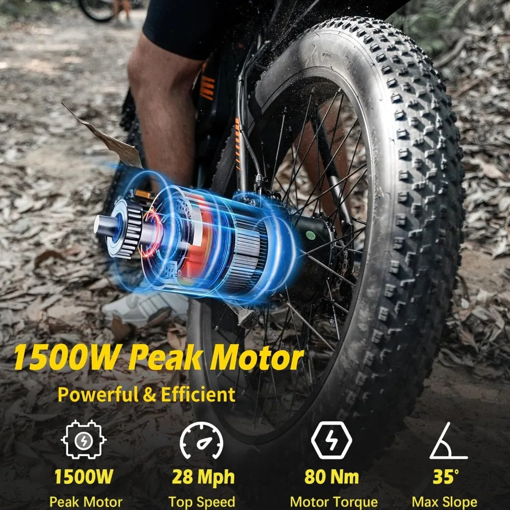 26 Inch Fat Tire E Bike 1500W Motor 48V 14.5Ah Electric Bike