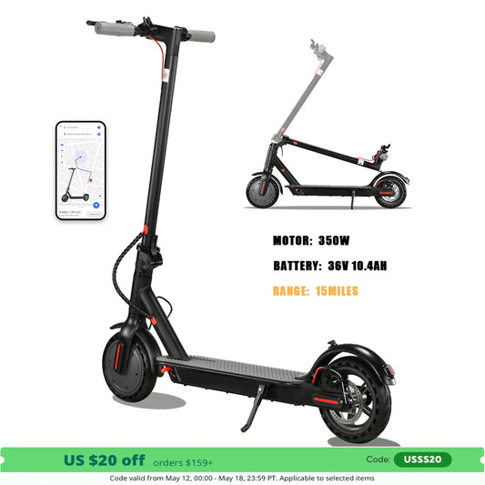 350W Foldable Electric Scooter for Adults and Teens with Explosion-Proof Tires Dual Brake System and Lightweight APP Support